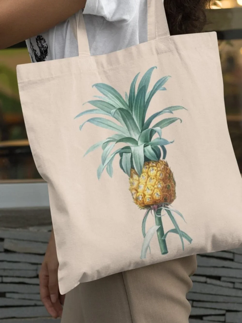 Pineapple Vintage Botanical Print Graphic Canvas Tote Bag